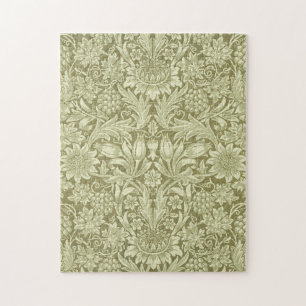 William Morris Zonnebloem Vintage Olijfgroene Dama Legpuzzel
