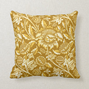 William Morris zonnebloemen, mosterdgeel / goud Kussen