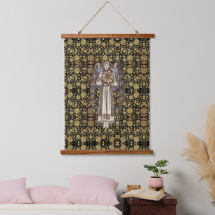 William * Morris Zwart en Goud Bloemen Brown Angel Hangend Wandkleed