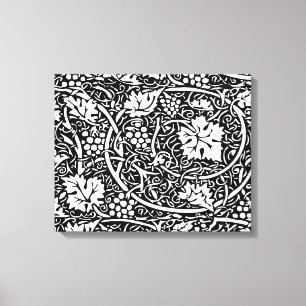 William Morris zwart-wit druivenrank patroon Canvas Afdruk