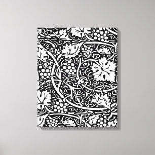 William Morris zwart-wit druivenrank patroon Canvas Afdruk
