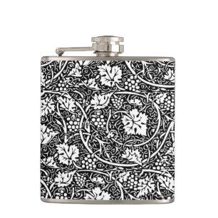 William Morris zwart-wit druivenrank patroon Heupfles