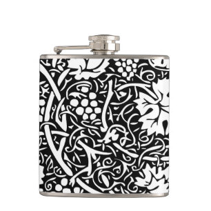 William Morris zwart-wit druivenrank patroon Heupfles