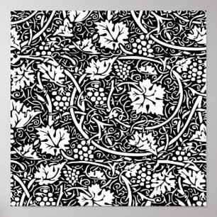 William Morris zwart-wit druivenrank patroon Poster