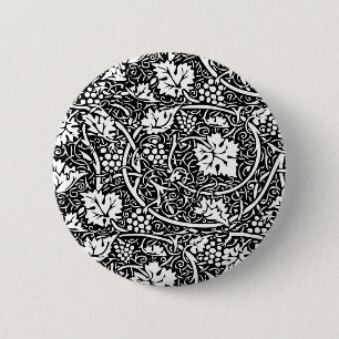 William Morris zwart-wit druivenrank patroon Ronde Button 5,7 Cm