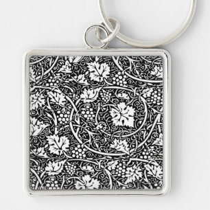 William Morris zwart-wit druivenrank patroon Sleutelhanger