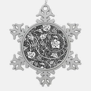 William Morris zwart-wit druivenrank patroon Tin Sneeuwvlok Ornament