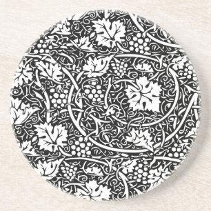 William Morris zwart-wit druivenrank patroon Zandsteen Onderzetter
