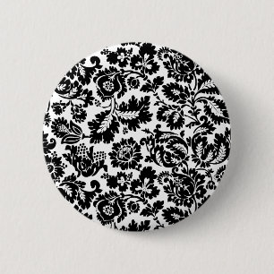 William Morris Zwart Wit Venetiaans Bloemmotief Ronde Button 5,7 Cm