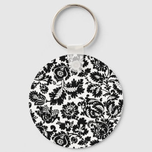 William Morris Zwart Wit Venetiaans Bloemmotief Sleutelhanger