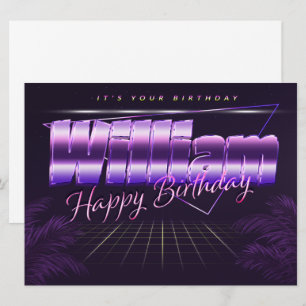 William Nom Prénom carte rétro lilas Anniversaire