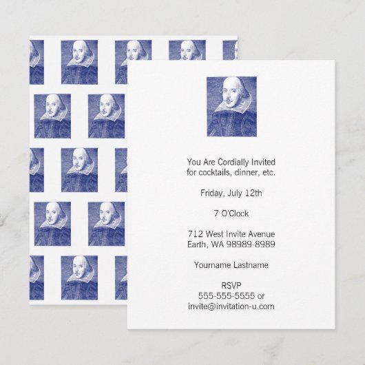 William Shakespeare Portrait uit First Folio Kaart (Voorkant / Achterkant)