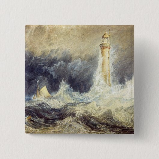William Turner - Bell Rock Lighthouse Vierkante Button 5,1 Cm (Voorkant)