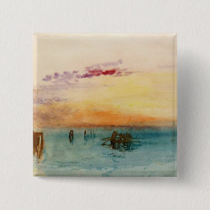 William Turner - De lagune nabij Venetië op zonson Vierkante Button 5,1 Cm