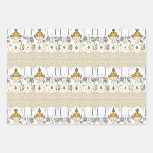 Williamsburg Kerst Blauw en Sinaasappel Inpakpapier Vel (Voorkant 3)