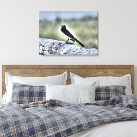 WILLIE WAGTAIL OP HEK LANDELIJK QUEENSLAND AUSTRAL CANVAS AFDRUK (Insitu (Slaapkamer))
