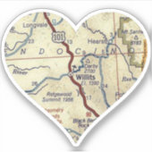 Willits CA Map Heart Sticker (Voorkant)