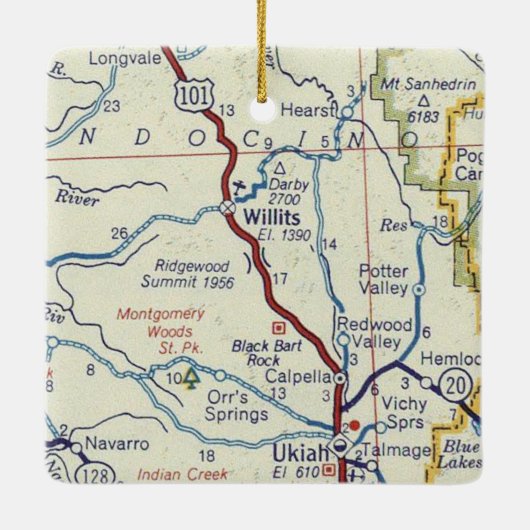 Willits CA Retro Map Keramisch Ornament (Achterkant)