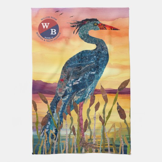 Willow Berm Marina Blue Heron Sunset Keukenhanddoe Theedoek (Verticaal)