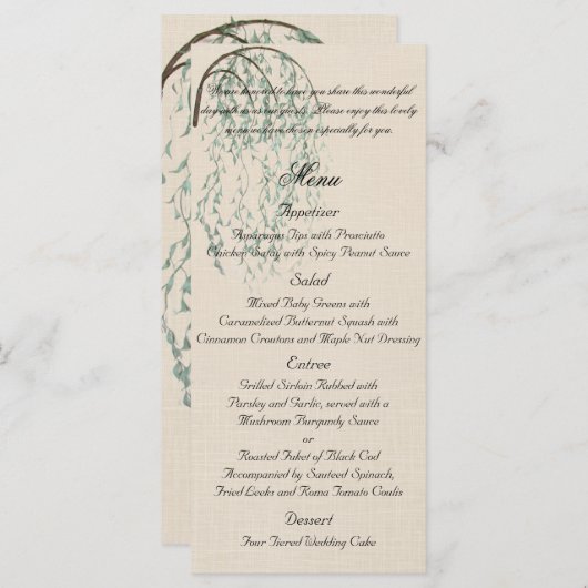 Willow Branch op Linnen Bruiloft Menu (Voorkant / Achterkant)