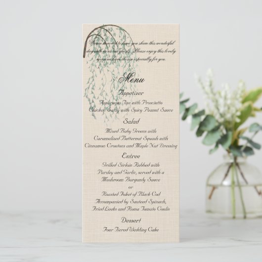 Willow Branch op Linnen Bruiloft Menu (Staand voorkant)