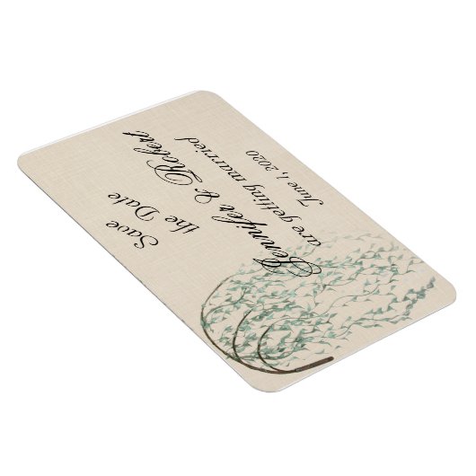 Willow Branch op Linnen Bruiloft Save the Date Magneet (Rechterzijde)