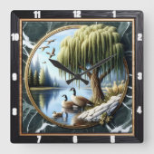 Willow Goose Rustic Water's Edge Vierkante Klok (Voorkant)