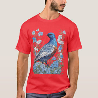 Willow Ptarmigan Grouse And ForgetMeNots T-shirt