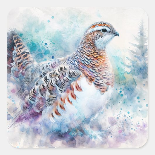 Willow Ptarmigan Winter Art Vierkante Sticker (Voorkant)