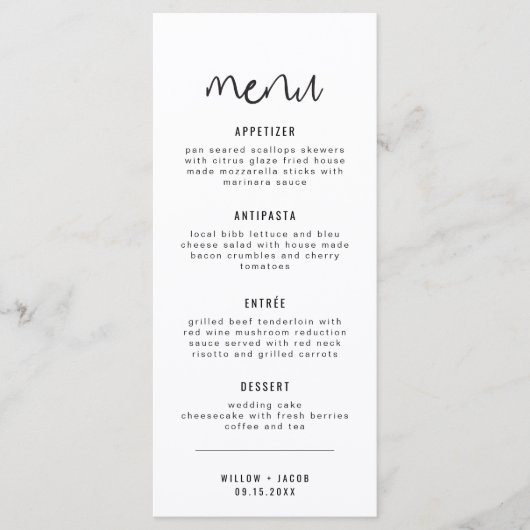 WILLOW Simple Moderne Black White-menkkaarten Menu (Voorkant)