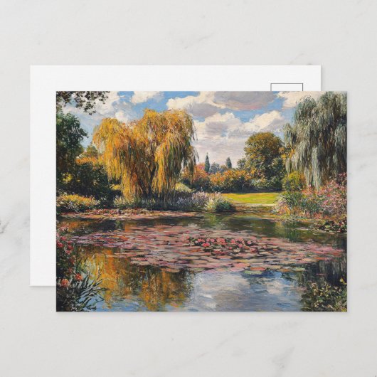 Willow Tree and Lily Pads Landscape Painting Briefkaart (Voorkant / Achterkant)