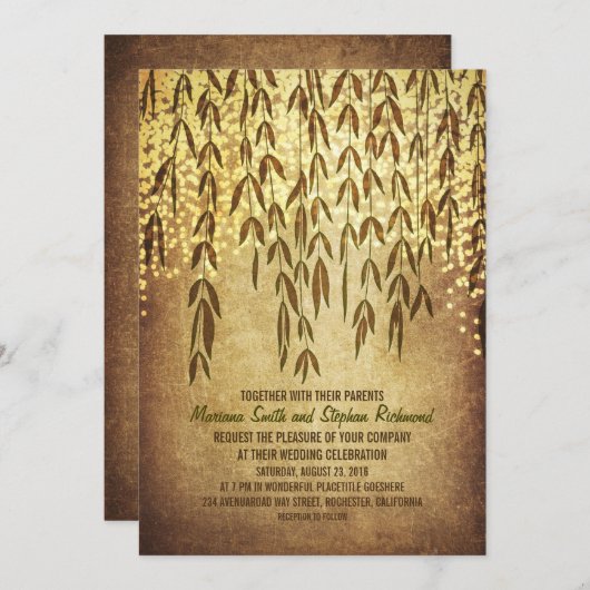 Willow Tree Branches String Lights Huwelijksuitnod Kaart (Voorkant / Achterkant)