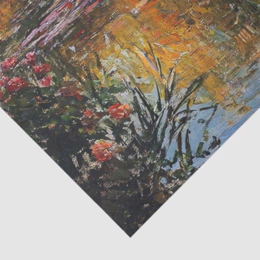 Willow Tree en Lily Pads Landschap Schilderen Tissuepapier (Detail)