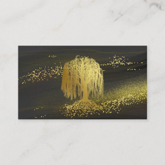 *~* Willow Tree Gold Dust Black Gold Glitter Visitekaartje (Voorkant)