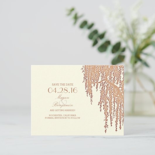 Willow tree save the date briefkaarten (Staand voorkant)
