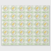 Willow Wreath And Chick Happy Easter Green Gingham Cadeaupapier (Vlak)