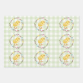 Willow Wreath With Eggs And Chick Green Gingham Inpakpapier Vel (Voorkant 3)