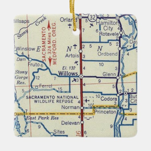 Willows CA Map Keramisch Ornament (Voorkant)
