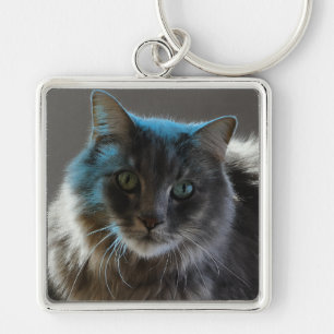 Willy Boy Majestueuze Langharige Grijze Kat Sleutelhanger