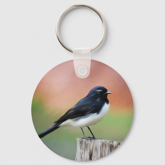 Willy Wagtail - Australische vogelkunst Sleutelhanger (Voorkant)