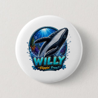 Willy Walvis – Flippin’ Vrij. Grappig Ronde Button 5,7 Cm