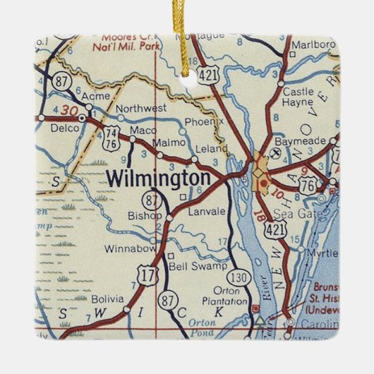 Wilmington NC Map Keramisch Ornament (Voorkant)