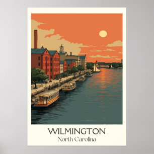 Wilmington NC  Riverfront City Sunset Art Poster
