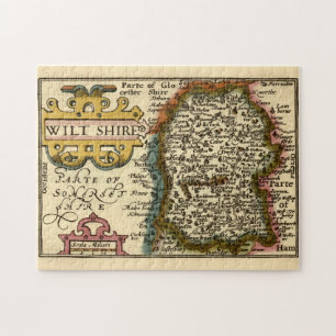 Wiltshire County Engeland Oude antiquarische atlas Legpuzzel