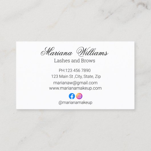 Wimpers en wenkbrauwen make-up artist zwart en wit visitekaartje (Achterkant)