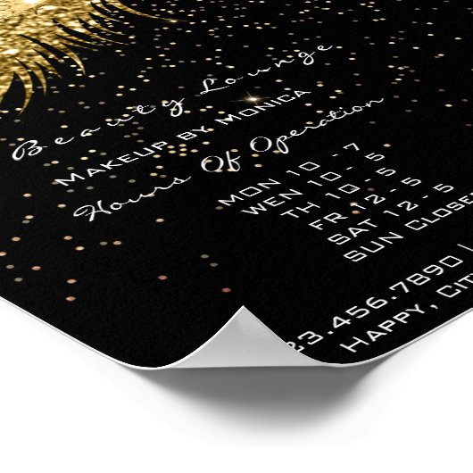 Wimpers Make-up Openingsuren Gouden Confetti Zwart Poster (Hoek)