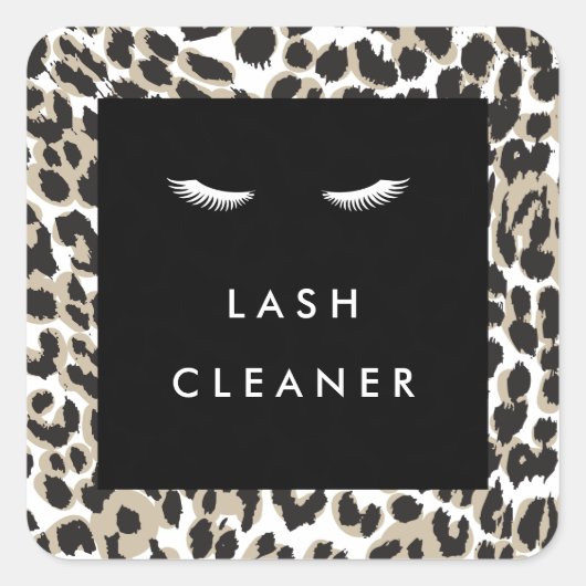 Wimpers met Leopard Print Lash Cleaner Vierkante Sticker (Voorkant)