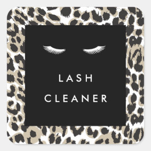 Wimpers met Leopard Print Lash Cleaner Vierkante Sticker
