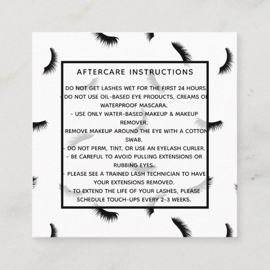 Wimpers Patroon Veel wimpers Na Zorg Vierkante Visitekaartje (Achterkant)