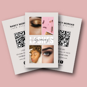 Wimpers Script Foto Collage Qr Code Beige Visitekaartje